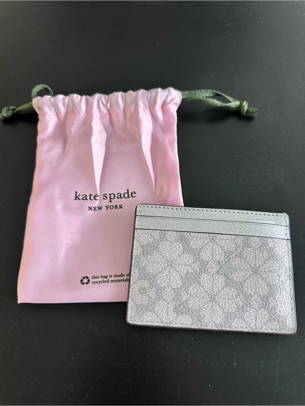 kate spade Silver Metallic Card Case with Logo Pattern